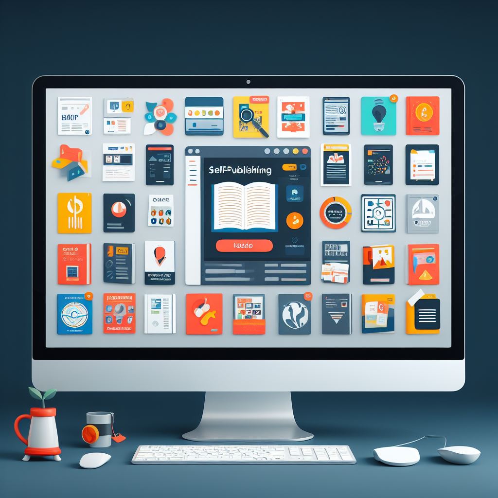 Digital workspace with self-publishing platforms and resources, highlighting the modern approach to book publishing.